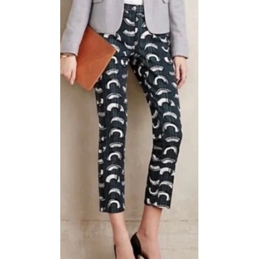 Cartonnier Charlie Trousers Women Blue Brushstroke Print Cropped Pants Size 4‎